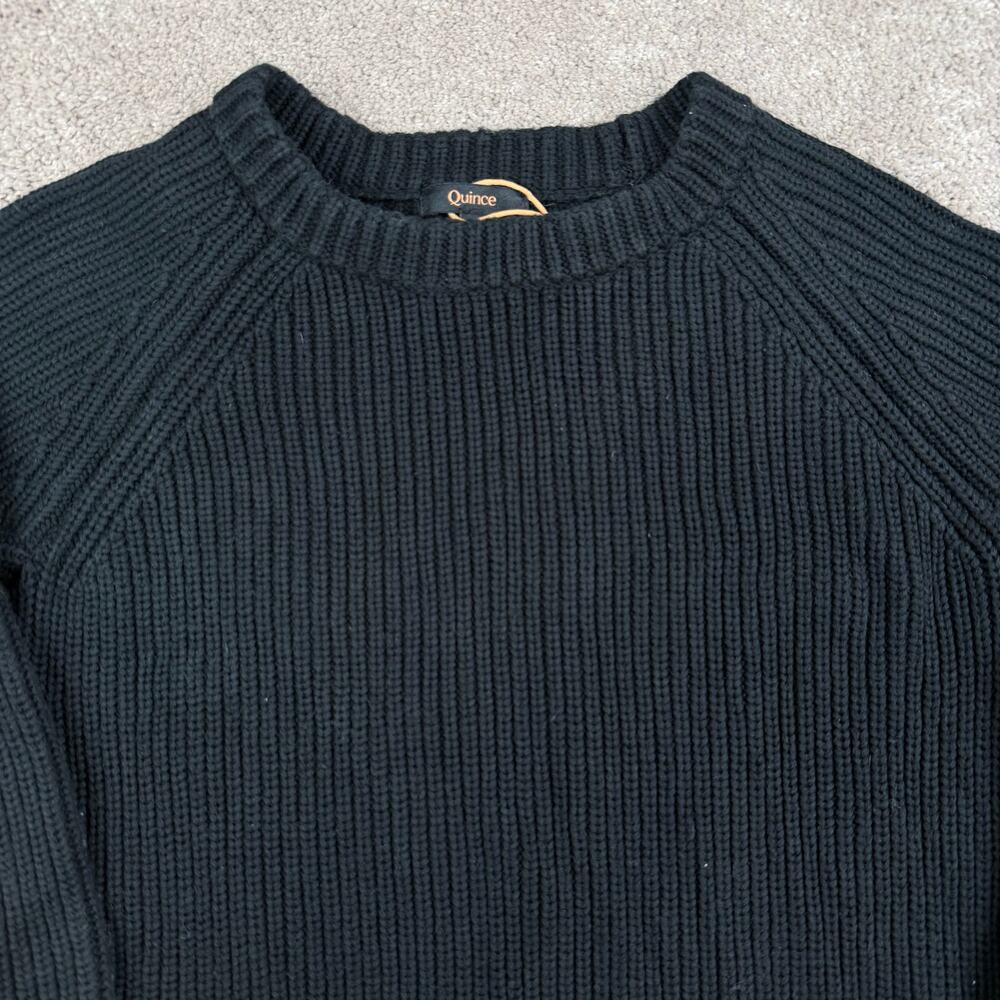 Black Quince Chunky Ribbed Knit Crewneck Sweater Size S Preppy Cozy Minimalist - Picture 2 of 4